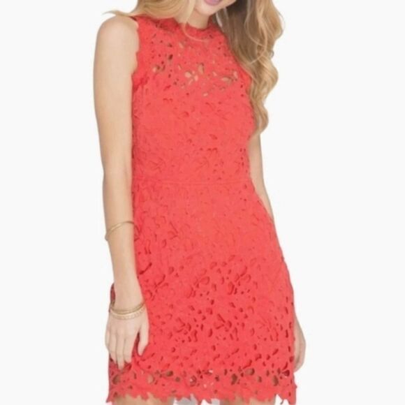 She + Sky Floral Halter Salmon Dress Size Large - Picture 1 of 12